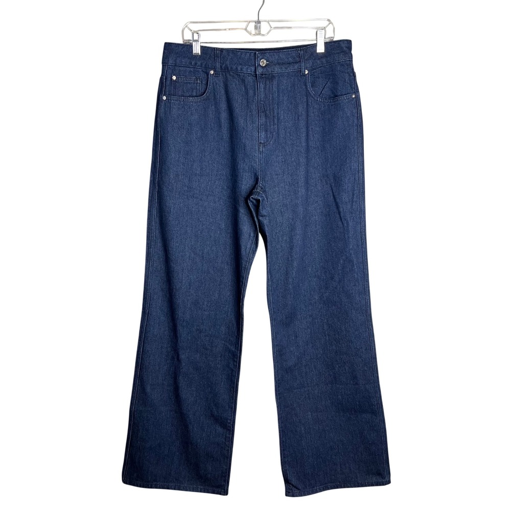 Sezane Denim Wide Leg Jeans Sz 44 US 12 High Rise 100% Cotton Classic Dark Wash